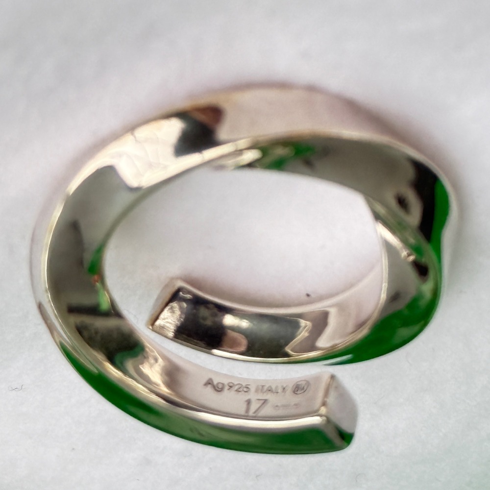 Bottega Veneta Mens AG925 Sterling Silver Twisted Wrap Ring Size 17 Italy